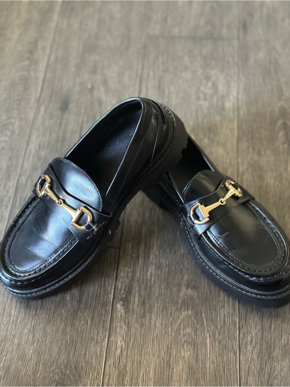 H&M Black Leather Loafers with Gold Bit